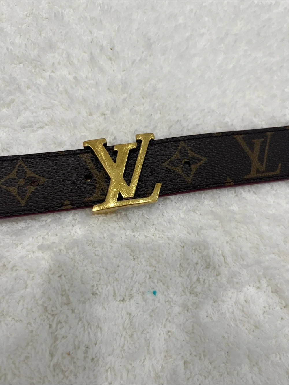Louis Vuitton Burgundy Leather Belt with Gold LV Buckle